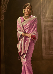 Lavender Banarasi Saree with Silver Zari & Brocade Blouse