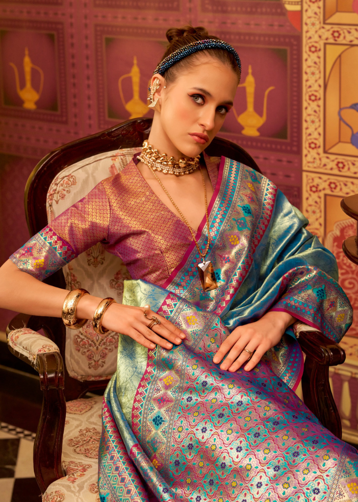 Blue Tissue Silk Saree with Elegant Zari Border