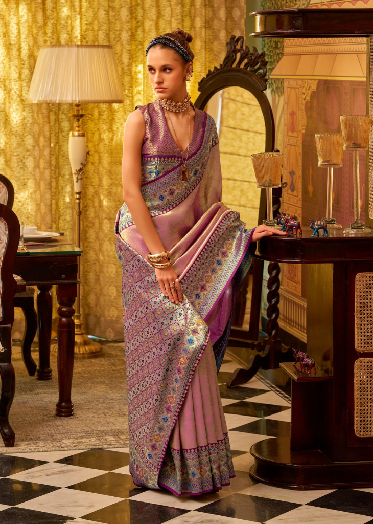 Lavender Tissue Silk Saree with Designer Border