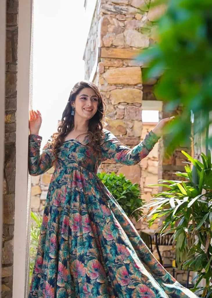 Multicolor Floral Digital Print Anarkali Gown