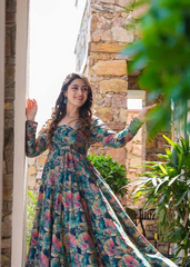 Multicolor Floral Digital Print Anarkali Gown