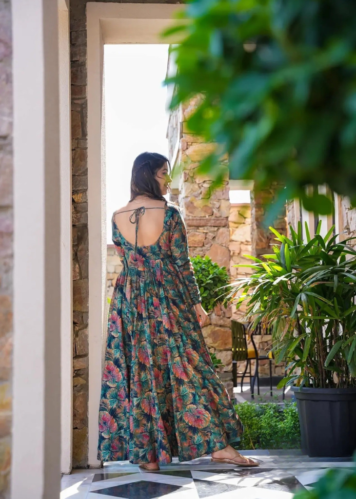 Multicolor Floral Digital Print Anarkali Gown