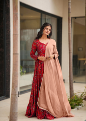 Red Printed Anarkali Gown for Festive Wear