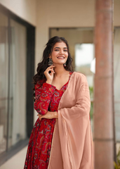 Red Printed Anarkali Gown for Festive Wear