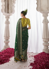 Emerald Green Kora Silk Saree with Minakari Pallu