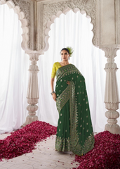 Emerald Green Kora Silk Saree with Minakari Pallu