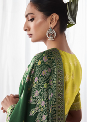 Emerald Green Kora Silk Saree with Minakari Pallu