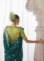 Teal Kora Silk Saree with Intricate Meenakari Border