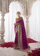 Royal Purple Kora Silk Saree with Rich Floral Border