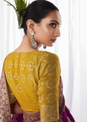 Royal Purple Kora Silk Saree with Rich Floral Border