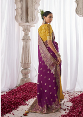 Royal Purple Kora Silk Saree with Rich Floral Border
