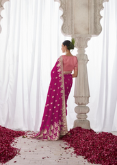 Rani Pink Kora Silk Saree with Rich Meenakari Border