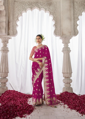 Rani Pink Kora Silk Saree with Rich Meenakari Border