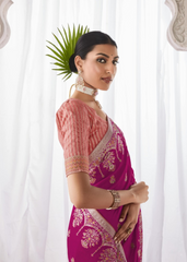 Rani Pink Kora Silk Saree with Rich Meenakari Border