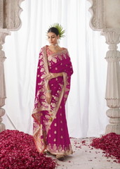 Rani Pink Kora Silk Saree with Rich Meenakari Border