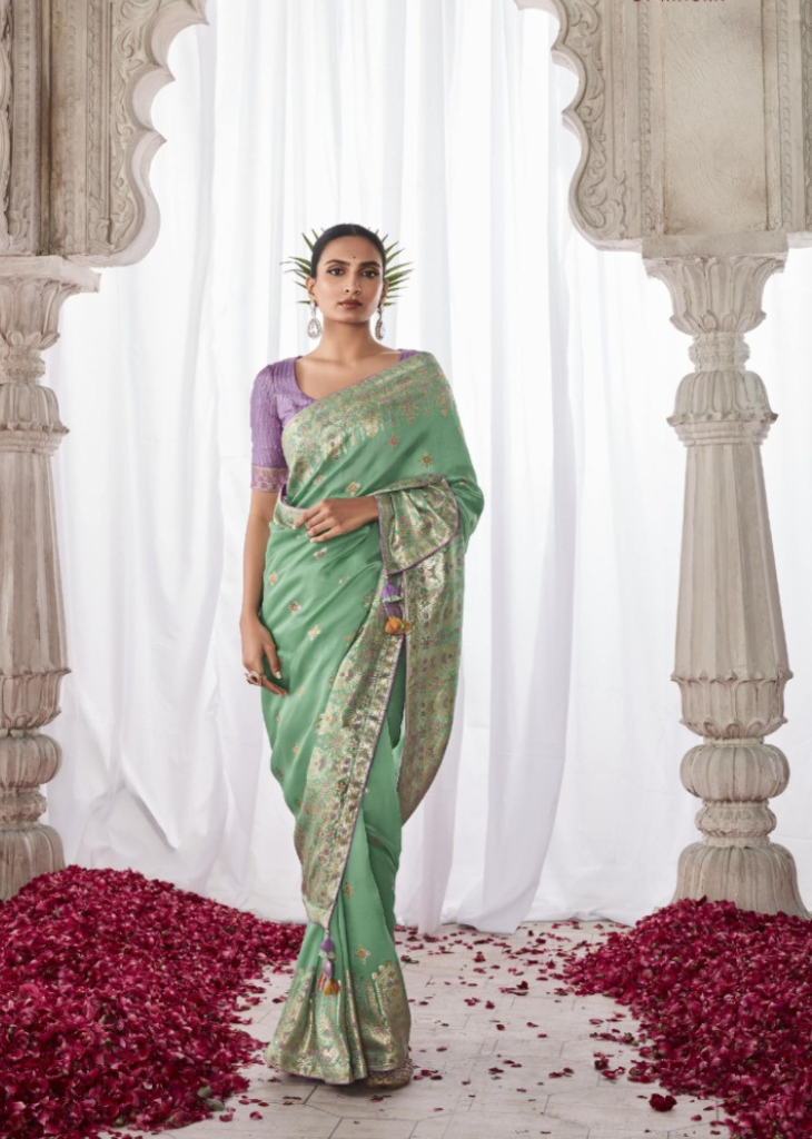 Mint Green Meenakari Saree in Kora Silk