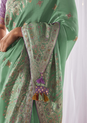 Mint Green Meenakari Saree in Kora Silk