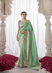 Mint Green Meenakari Saree in Kora Silk