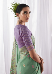 Mint Green Meenakari Saree in Kora Silk