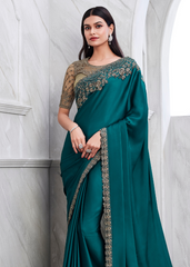 Walnut Green Silk Saree with Antique Embroidered Blouse