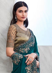 Walnut Green Silk Saree with Antique Embroidered Blouse