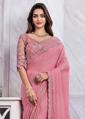 Shimmer Pink Silk Saree with Designer Blouse
