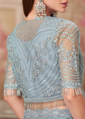 Silver Grey Georgette Saree with Rich Embroidered Jacket Blouse