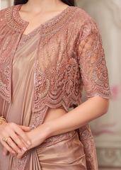 Golden Shimmer Satin Silk Saree with Embroidered Jacket Blouse