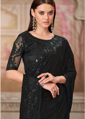 Elegant Black Georgette Saree with Tussar Silk Blouse