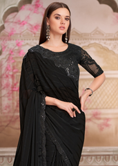 Elegant Black Georgette Saree with Tussar Silk Blouse
