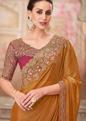 Gold Shine Chiffon Saree with Tussar Silk Embroidered Blouse