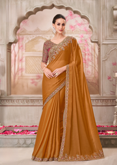Gold Shine Chiffon Saree with Tussar Silk Embroidered Blouse