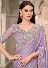 Lavender Glass Silk Chiffon Saree with Tussar Silk Blouse