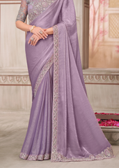 Lavender Glass Silk Chiffon Saree with Tussar Silk Blouse