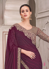 Wine Pattern Georgette Saree with Pure Silk Blouse