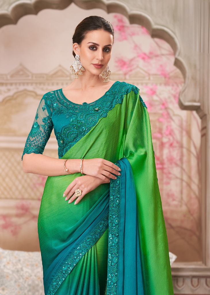 Nycil Shaded Satin Chiffon Saree with Tussar Silk Blouse