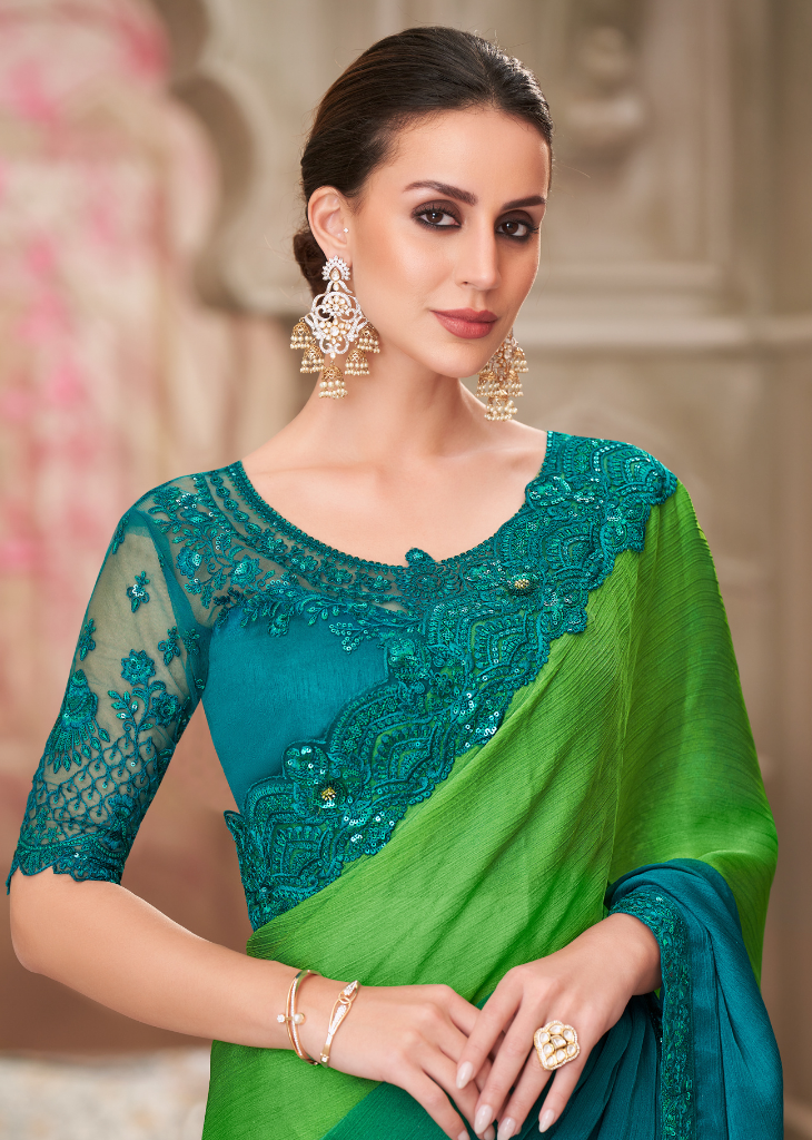 Nycil Shaded Satin Chiffon Saree with Tussar Silk Blouse