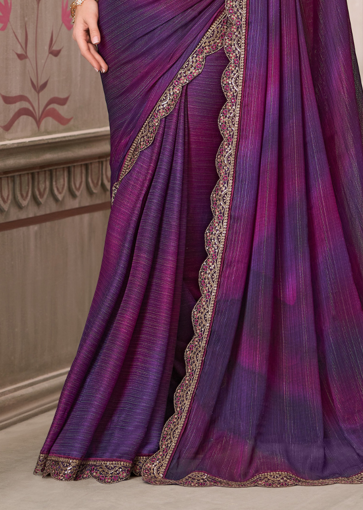 Mulberry Shimmer Satin Georgette Saree with Pure Silk Blouse