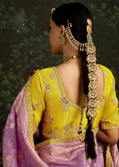 Lavender Dola Silk Saree with Embroidered Yellow Blouse