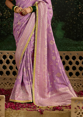 Lavender Dola Silk Saree with Embroidered Yellow Blouse