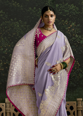 Lavender Dola Silk Saree with Hot Pink Embroidered Blouse