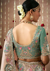 Blush Peach Tissue Silk Bridal Saree with Zari Embroidery