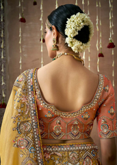 Mustard Yellow Bridal Saree in Tissue Silk with Heavy Work