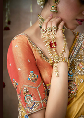 Mustard Yellow Bridal Saree in Tissue Silk with Heavy Work
