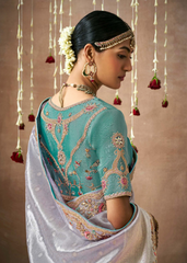 Lavender Grey Tissue Silk Bridal Saree with Heavy Work