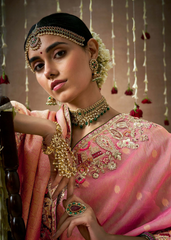 Rose Pink Bridal Tissue Silk Saree with Hand Embroidery