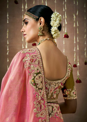 Rose Pink Bridal Tissue Silk Saree with Hand Embroidery