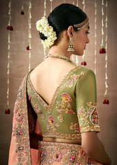 Peach Gold Bridal Saree with Mirror & Stone Work