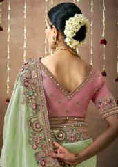 Pastel Green Bridal Tissue Saree with Heavy Work