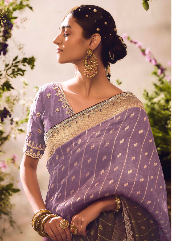 Lavender Banarasi Zari Tissue Saree with Sequin Border